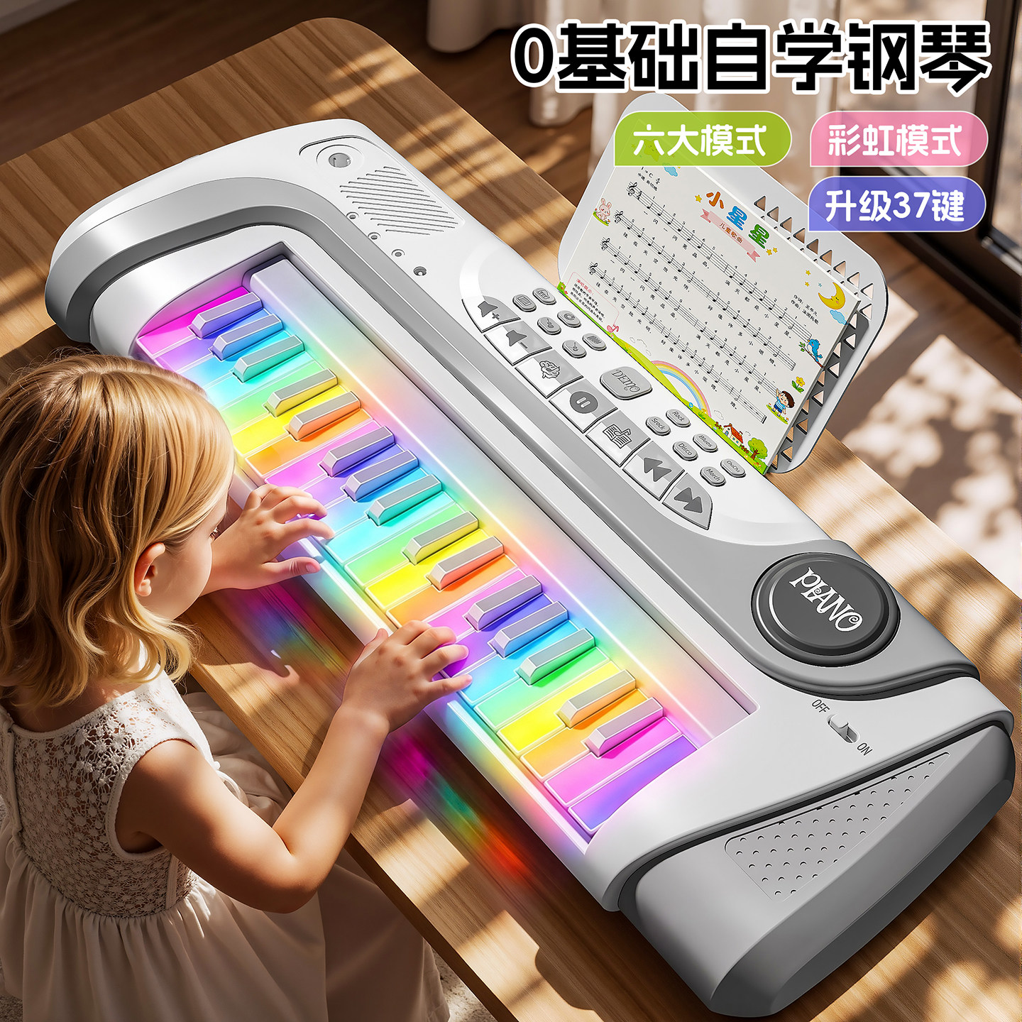 儿童初学37键彩虹音乐电子琴礼物