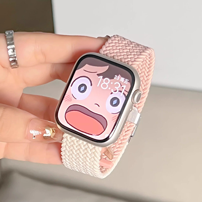 苹果手表表带编织s10透气运动夏天apple watch9尼龙表带iwatch8代se/ultra表带42/46mm弹力s7/6/5/4/3/2腕带
