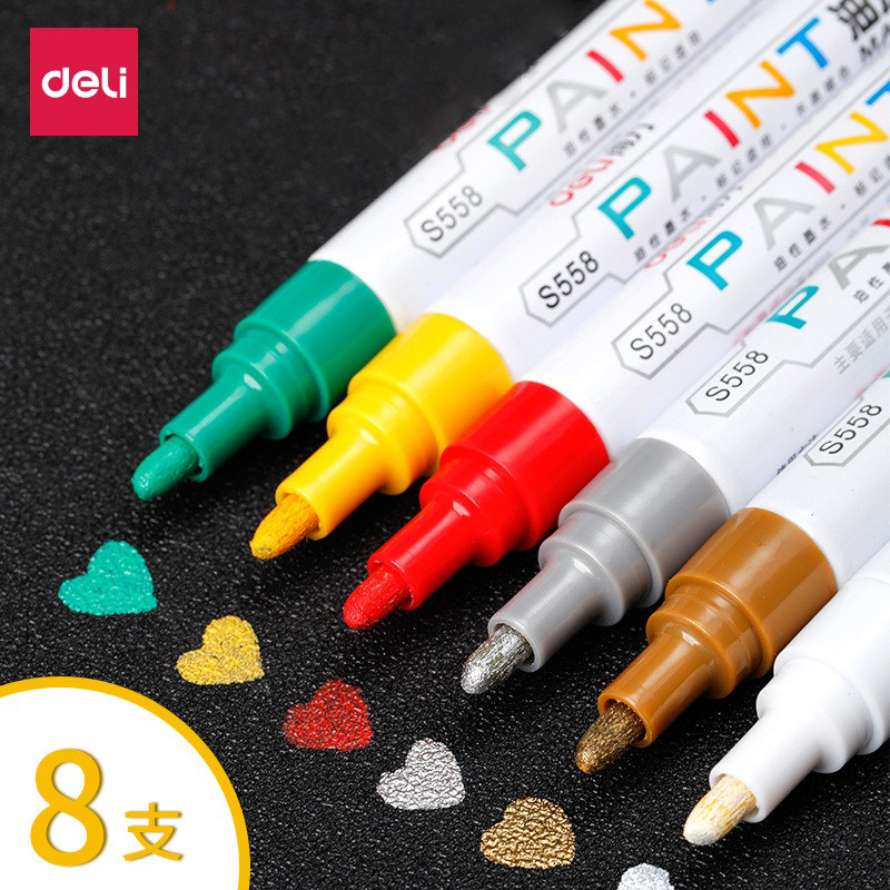 得力油漆笔轮胎笔白色记号笔不易褪色不易掉色防水油性马克笔画鞋笔diy涂鸦笔金色签到签字笔黑色补漆笔银色,文具电教/文化用品/商务用品,记号笔,淘宝优惠券,粉丝福利购,淘宝优惠卷