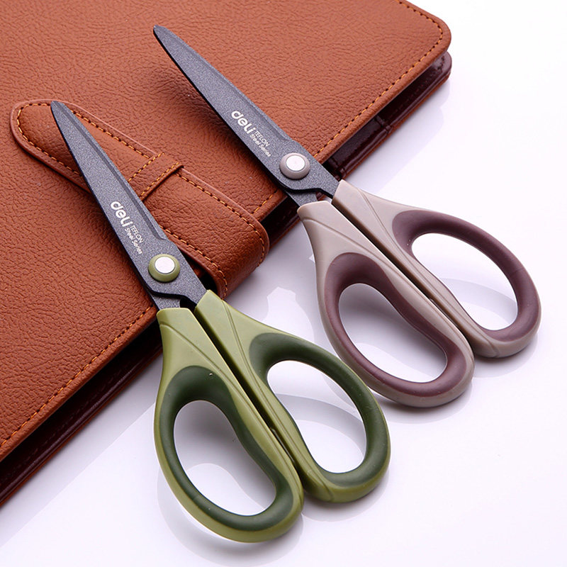 得力剪刀长刃软胶手柄用品特氟龙