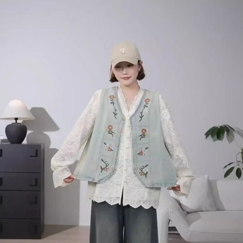 秋装新款韩版宽松显瘦牛仔马甲女高级感别致独特宽松叠穿马夹套装