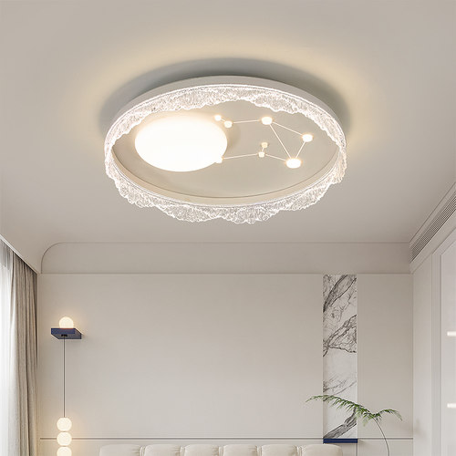 奶油风冰裂纹压克力卧室吸顶灯新款儿童女孩房间灯圆形走廊走道灯