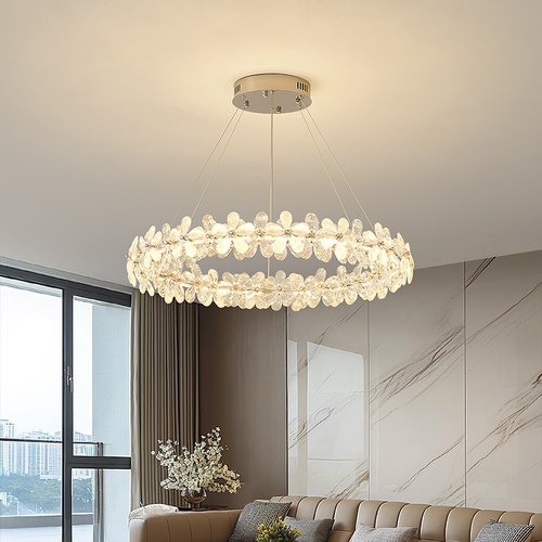 轻奢水晶吊灯客厅饭厅灯花朵温馨婚房公主女孩房间灯美容院大堂灯