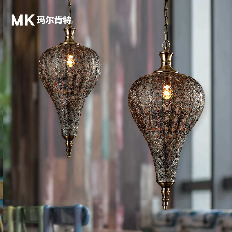 印度东南亚loft复古工业风铁艺镂空灯笼吊灯装饰过道玄关餐厅民宿