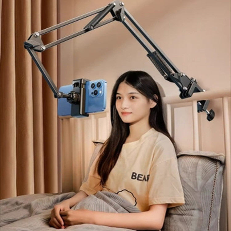 手机支架床头桌面夹式三节悬臂平板ipad懒人支撑架躺着看电视追剧直播神器桌面床头专用悬臂手机架子万能通用