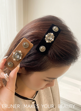 法式复古水钻发夹高级感后脑勺bb夹黑色韩国优雅气质头饰刘海夹子