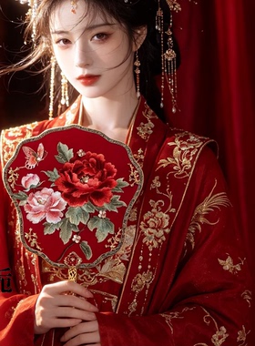 晴栀原创牡丹花绣花喜扇中式国风汉服秀禾旗袍新娘拍照道具团扇