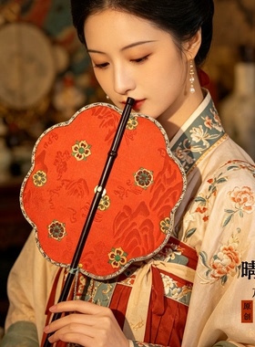 晴栀原创复原小唐风紫竹长柄古典竹帘扇中式国风汉服装饰腰扇