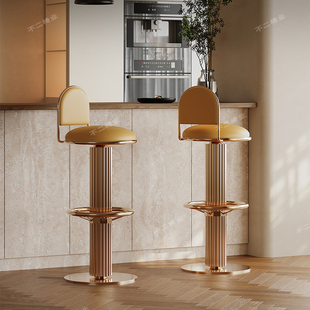 轻奢风不锈钢吧台椅家用高脚椅现代简约前台接待椅高级感酒吧凳子
