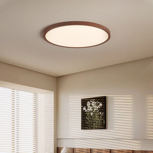 铭琢灯饰超薄胡桃木色卧室灯吸顶灯中古原木风格现代简约阳台灯具