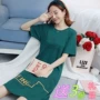 Váy ngủ nữ mùa hè cotton ngắn tay phiên bản Hàn Quốc của chiếc váy ngọt ngào và đáng yêu dài qua đầu gối buông lơi cỡ lớn - Đêm đầm đầm cotton