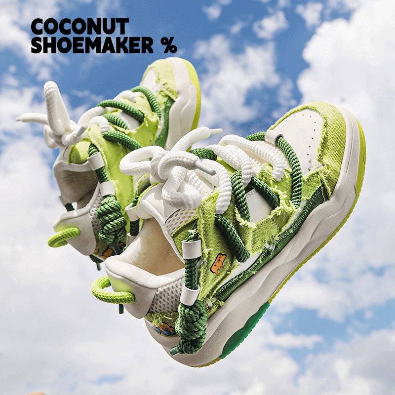 牛油果绿卡通小怪兽国潮帆布鞋男夏季厚底增高ins小众面包鞋女潮,流行男鞋,休闲板鞋,淘宝优惠券,粉丝福利购,淘宝优惠卷
