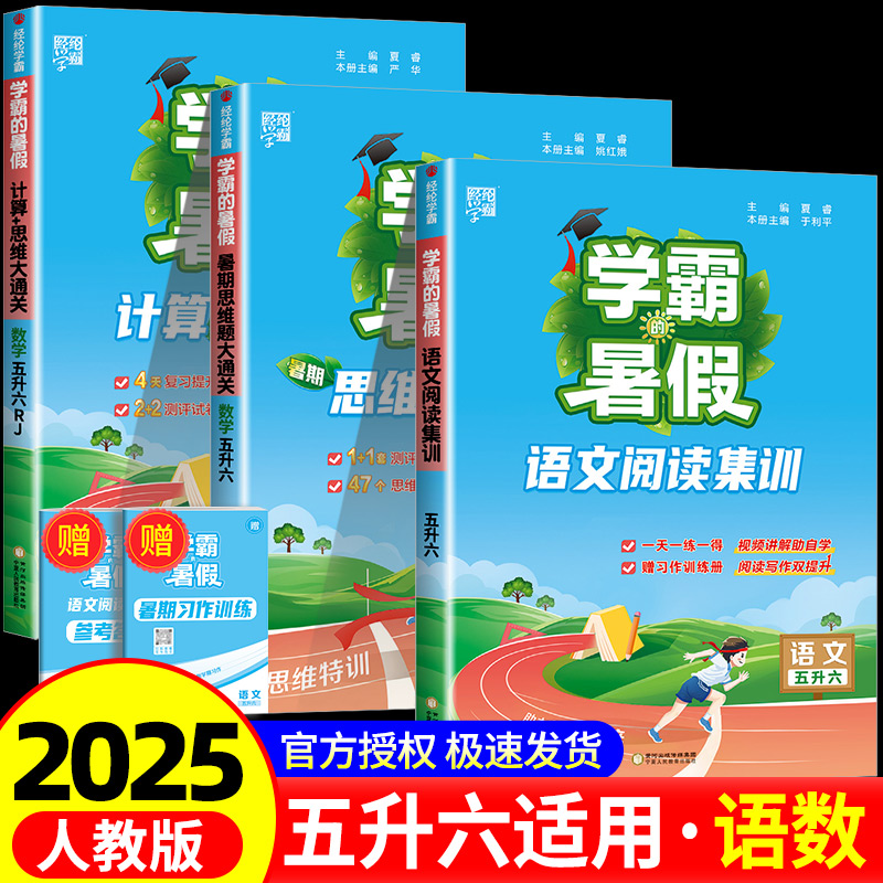 2025经纶学典学霸的暑假衔接5升6语文阅读集训数学计算思维大通关五升六人教版同步训练练习册题学霸的暑假总复习预习课本知识衔接