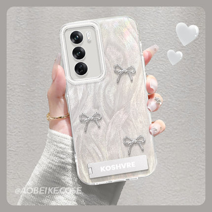 适用于opporeno12手机壳新款手贴蝴蝶结11/10Pro高级小众镭射羽纱Reno9金属支架7se新款Findx6个性ins5k挂绳