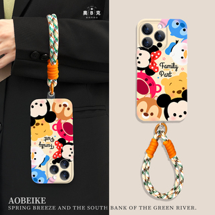 卡通米奇适用于苹果15手机壳iphone14promax超薄13创意手腕绳12pm防摔11菲林15por防摔硅胶14plus可爱支架女