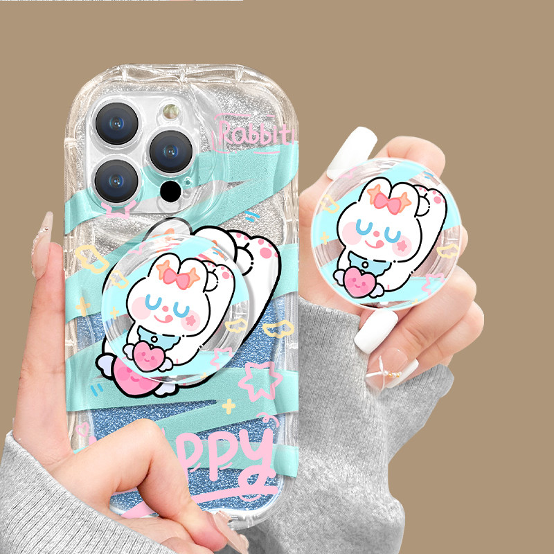 适用于苹果15promax手机壳兔子气囊支架iphone15/14透明硅胶12夏季渐变11/15pro可爱女14plus闪粉13防摔全包怎么看?