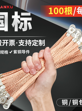 桥架接地线跨接线紫铜编织导电带防静电过门专用扁铜线软连接地线