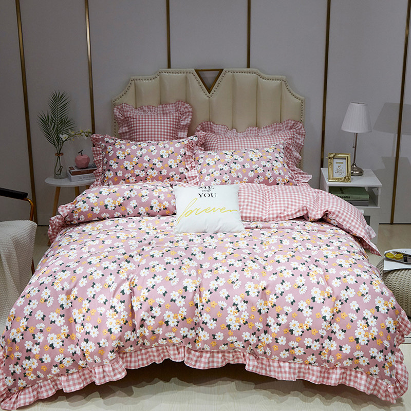 Hearts fresh Korean Edition Lotus leaf Four piece suit Princess wind The bed Four piece suit sheet Quilt coverin the Bedclothes , Bedding Sets/Family of four/Multiple sets of  category - from Buy2taobao.com to provide professional Taobao agent buy service