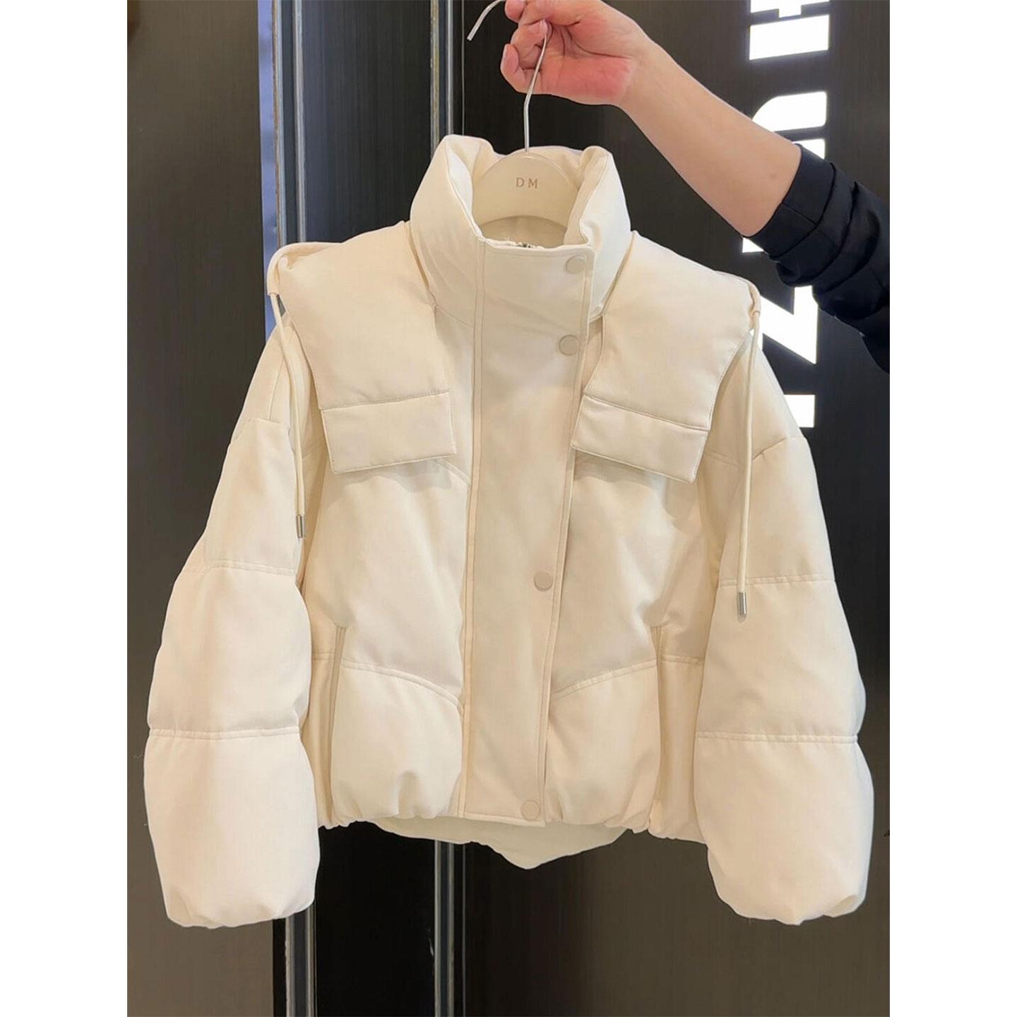 韩版时尚白色连帽短款羽绒服女