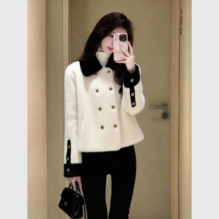 白色毛绒外套女冬小个子轻奢高端巨好看独特漂亮加厚保暖短款上衣