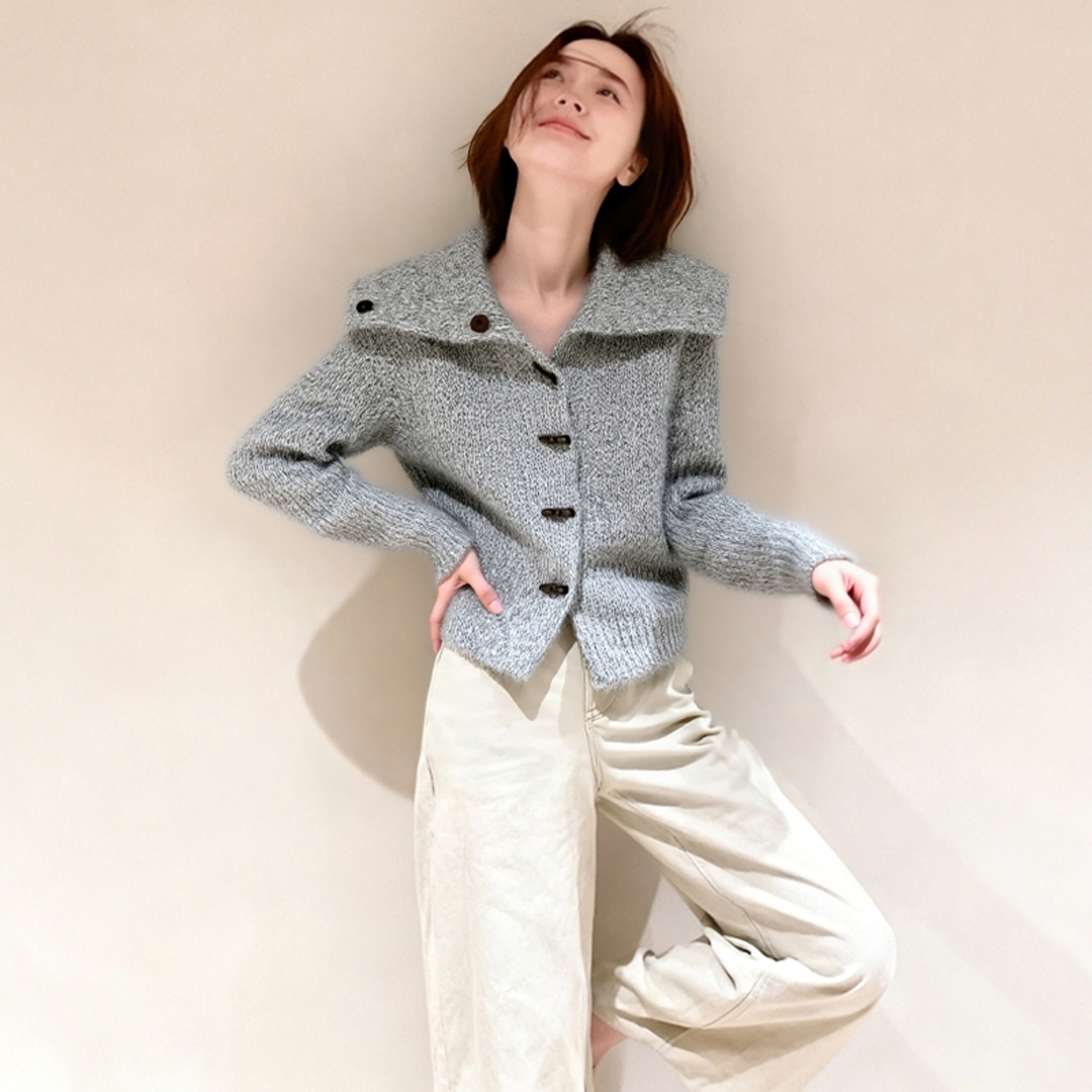 海军领针织开衫可外穿毛衣女