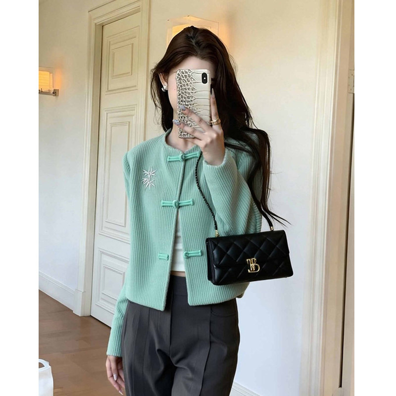 新中式国风简约气质高级小众不撞款绿色盘扣短外套女2026新款上衣,女装/女士精品,短外套,淘宝优惠券,粉丝福利购,淘宝优惠卷