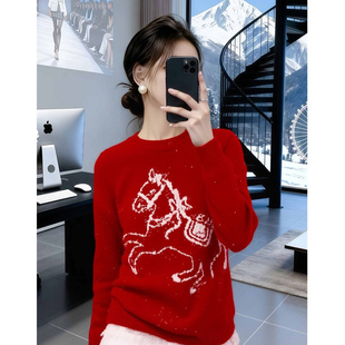 马年本命年红色套头毛衣女款2026新款宽松显瘦绝美巨好看的针织衫