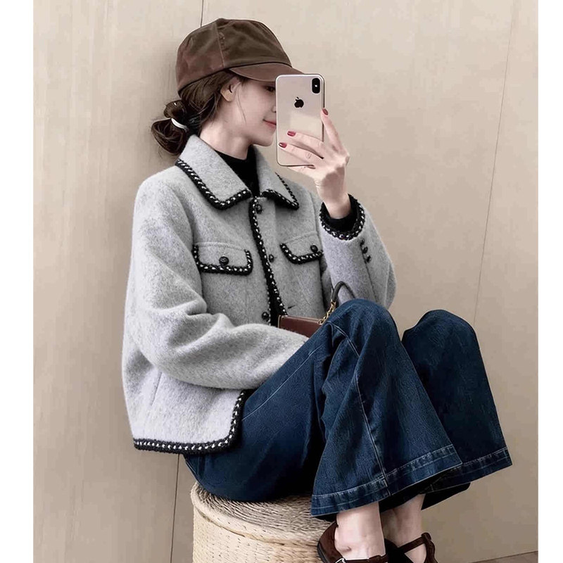 韩系宽松显瘦绝美巨好看的灰色毛呢短外套女2025年秋冬新款小个子,女装/女士精品,短外套,淘宝优惠券,粉丝福利购,淘宝优惠卷