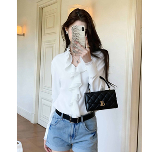 法式通勤气质高级感白色荷叶边衬衫女2026新款重要场合绝美小上衣