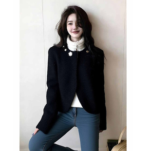 韩里韩气小香风绝美巨好看的黑色短外套女2026早春新款气质小上衣