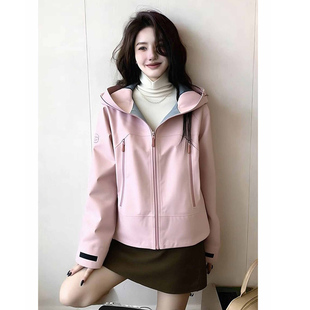韩系小个子绝美巨好看的粉色连帽外套女2026早春新款百搭休闲上衣