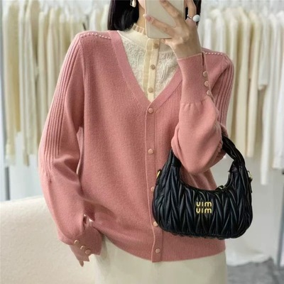 蕾丝假两件针织打底衫女