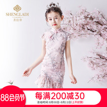 儿童旗袍春季 中国风走秀小女孩洋气弹古筝演出女童汉服雪纺连衣裙