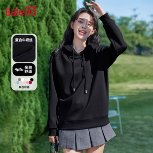 班尼路胖mm大码卫衣女2026新款春季黑色连帽外套小个子宽松上衣M