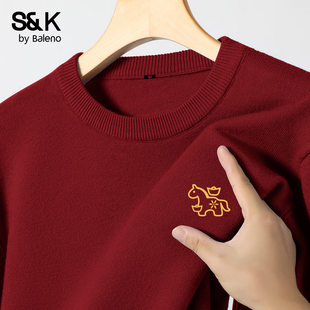 内搭打底衫 酒红色针织衫 冬季 班尼路S&K马年本命年衣服男毛衣男款