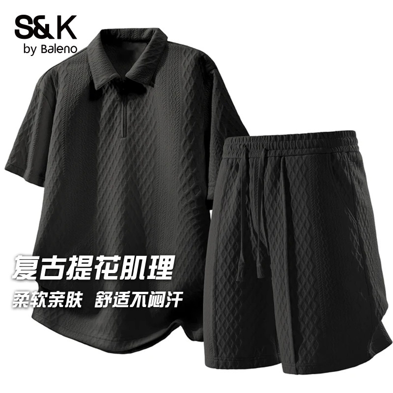 班尼路S&K系列运动套装男女提花肌理感短袖polo衫夏季新款短裤YG,男装,休闲运动套装,淘宝优惠券,粉丝福利购,淘宝优惠卷