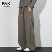 子休闲裤 班尼路SK老钱风裤 宽松直筒美式 弯刀卫裤 子男士 秋冬新款