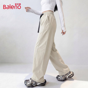 班尼路卡其色弯刀工装裤女款2026春夏新款慵懒风小个子阔腿裤子H