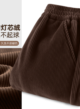 班尼路S&K系列复合灯芯绒直筒裤女2025秋冬新款加绒加厚咖色长裤Q