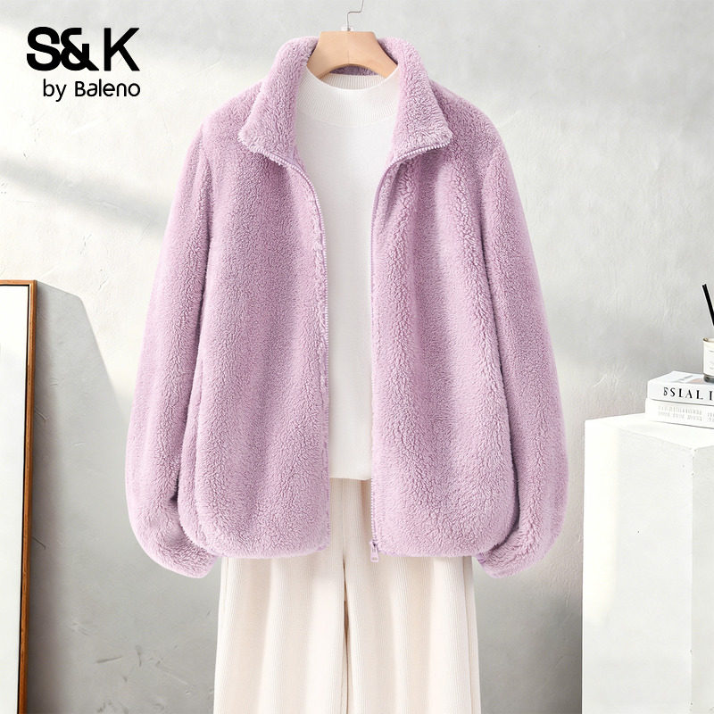 紫色立领摇粒绒外套女款上衣