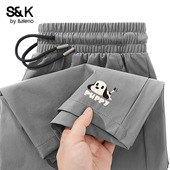 五分裤 班尼路S&K系列青少年短裤 趴姿小狗冰丝休闲裤 大码 男款 夏季
