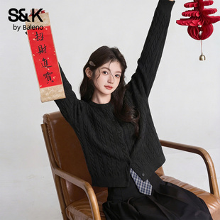 班尼路S&K系列针织衫外套女2026春季新款小香风休闲绞花毛衣开衫M