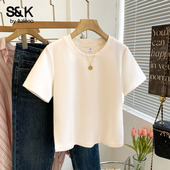 夏内搭上衣小个子半袖 班尼路S&K系列杏色正肩t恤女短袖 2026新款
