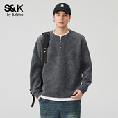 班尼路S&K系列轻奢加绒休闲风假两件卫衣男宽松圆领亨利领长袖