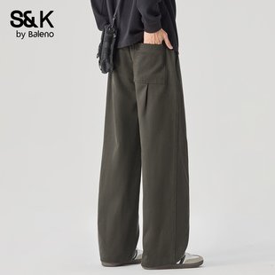 百搭天丝潮牌直筒百搭阔腿裤 秋冬季 男士 班尼路SK加厚宽松休闲裤