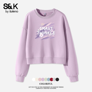 班尼路S&K系列紫色圆领卫衣女春夏新款 休闲百搭宽松显瘦套头上衣Q