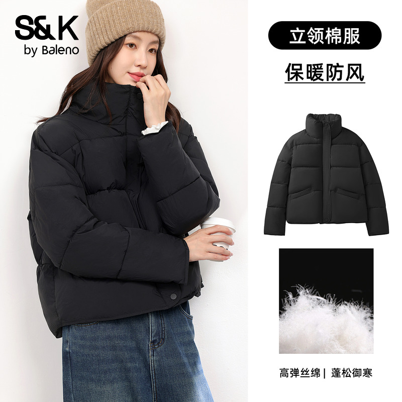 黑色短款立领棉服女外套棉袄