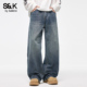男士 水洗复古百搭直筒裤 2025秋季 班尼路SK蓝色弯刀牛仔裤 长裤 子YS