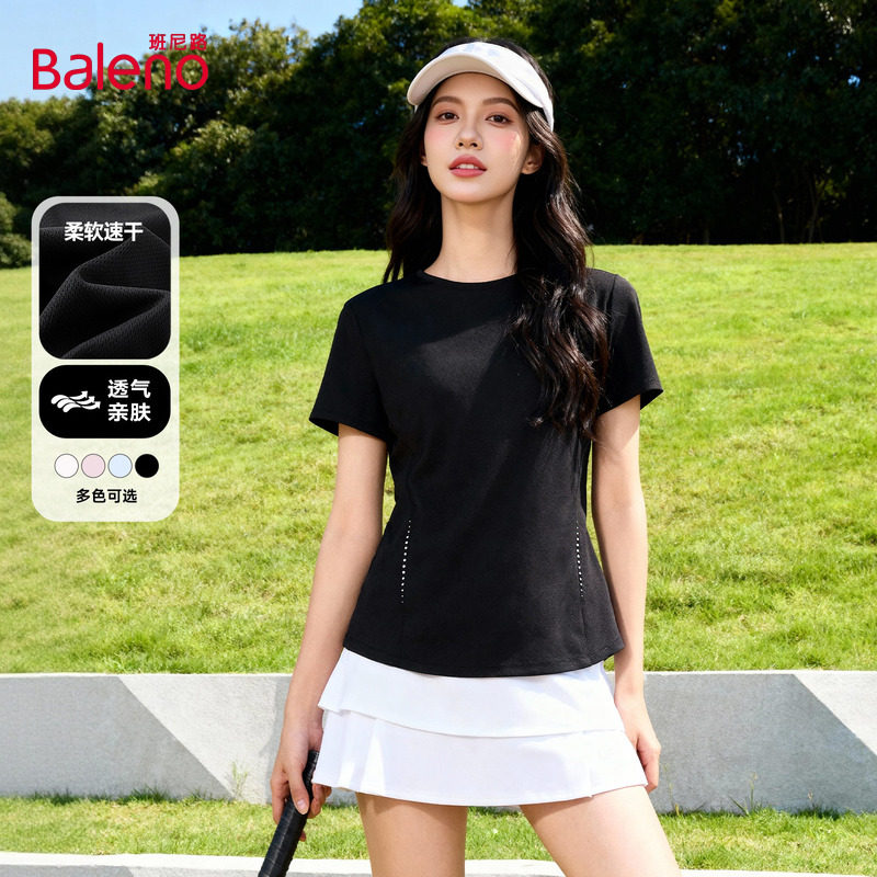 班尼路黑色速干短袖t恤女2026夏季新款凉感户外跑步健身运动上衣H