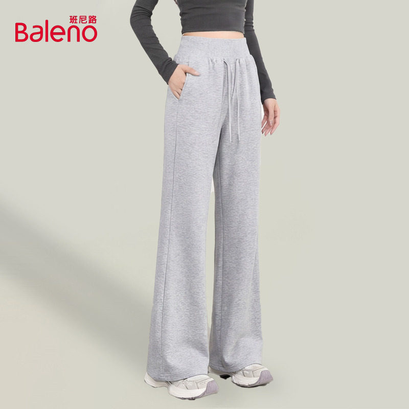 班尼路灰色加绒微喇裤子女2026秋冬新款高腰宽松休闲直筒阔腿裤H,女装/女士精品,休闲裤,淘宝优惠券,粉丝福利购,淘宝优惠卷
